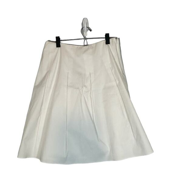 Tahari Bright White Cotton Blend Flared Pleated Side Zip Lined Skirt Women Sz 10